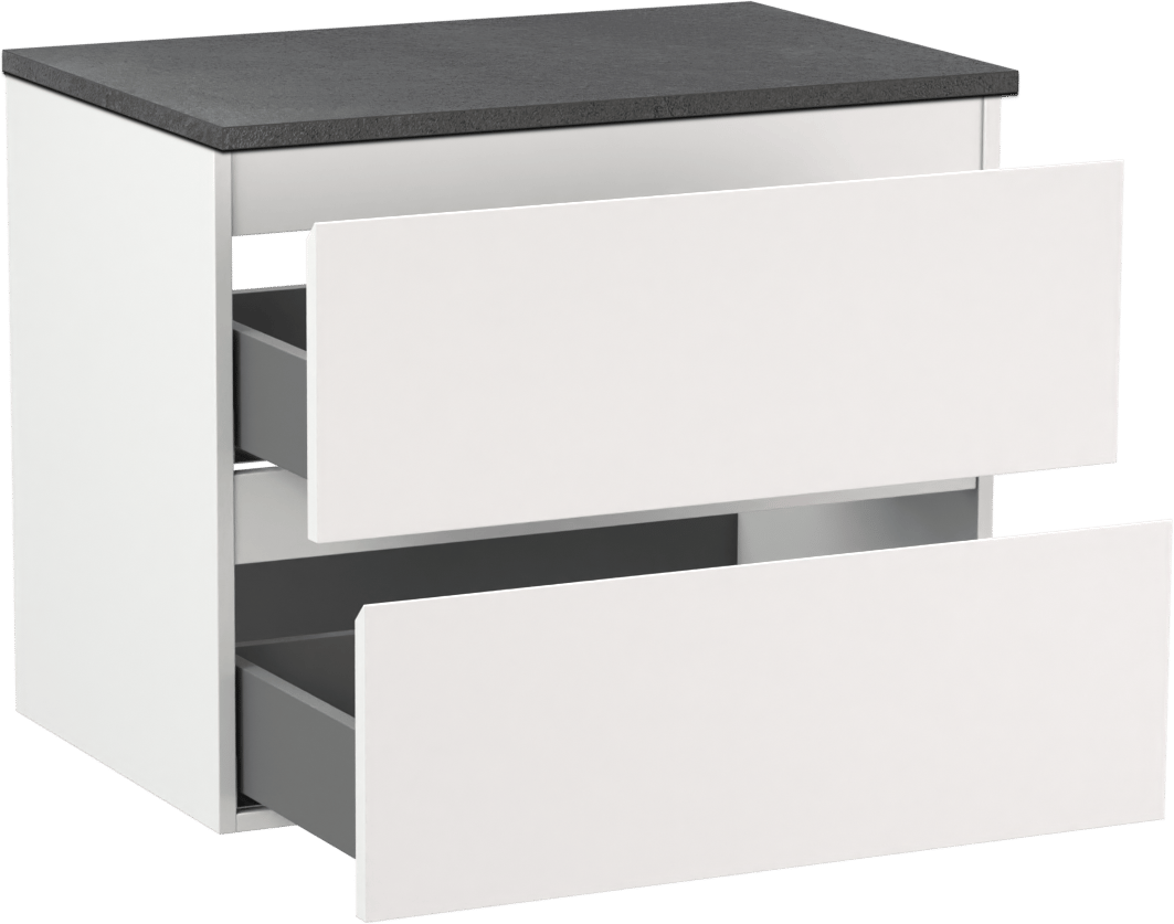 Linie Lado meuble salle de bains suspendu 70 x 46 cm blanc mat avec Lado tablette simple en mélaminé ardoise gris