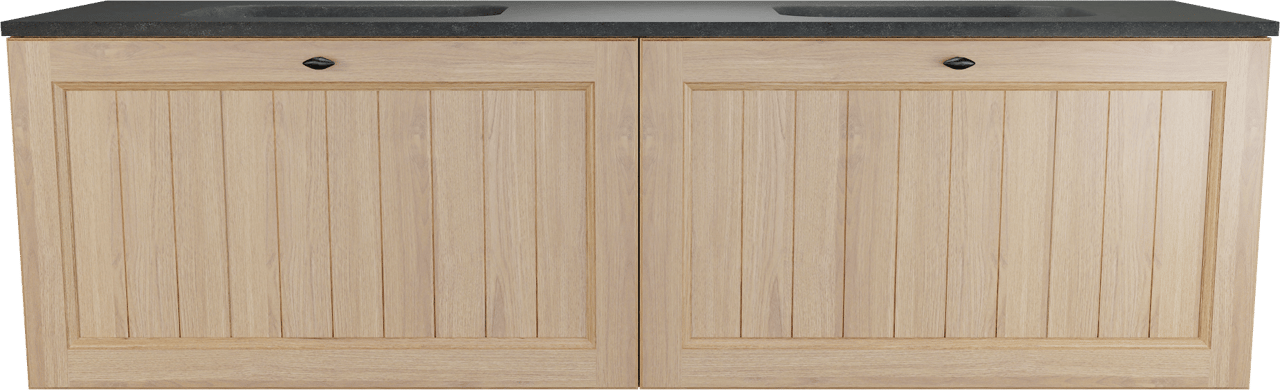 Balmani Lemon meuble salle de bains suspendu 180 x 55 cm, placage chêne naturel avec Tablo Arcato double vasque en granit noir