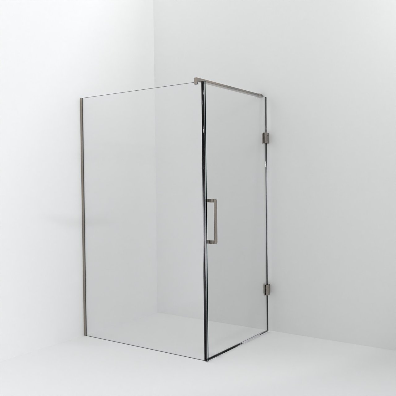 Balmani Modular douche à l'italienne avec porte: 130 x 200 cm avec porte 100 cm, Verre transparent avec coating, Profil Brushed CoolMetal