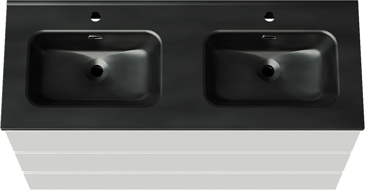 Linie Lado freistehendes Möbelstück Set: 120 x 46 cm, Weiß matt, mit Baro Doppelwaschtisch, Porzellan Schwarz matt