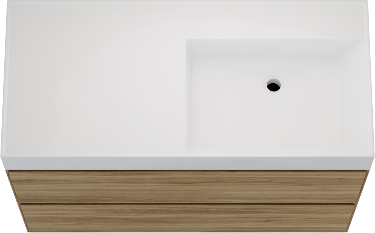 Balmani Mitra Compact zwevend badkamermeubel 100 x 46 cm wilde eik met Argila asymmetrisch rechtse wastafel in composietmarmer glanzend wit