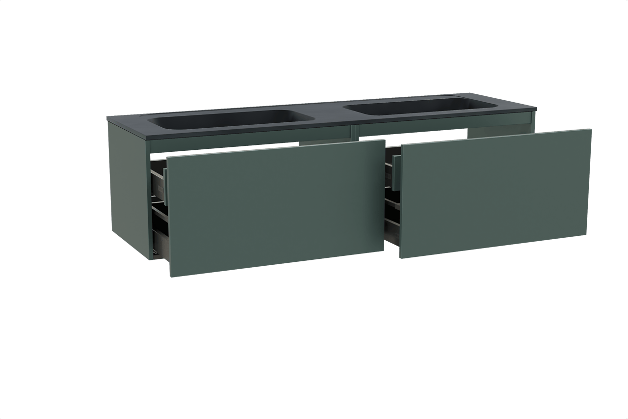 Balmani Sfera meuble salle de bains suspendu 180 x 55 cm forest avec Tablo Strada double vasque en marbre composite noir mat