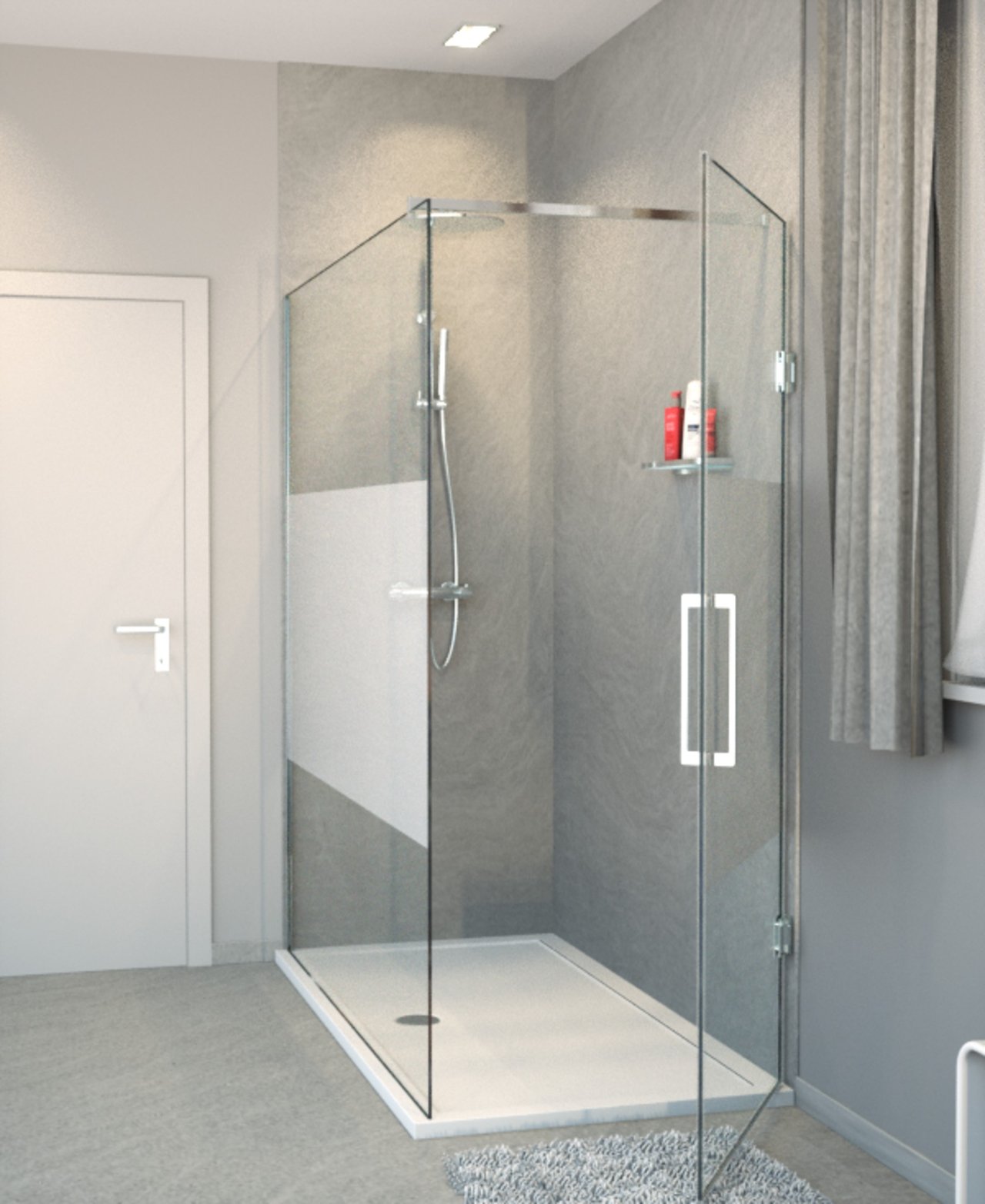 Balmani Modular douche de plain-pied avec porte droite 180 x 200 cm verre transparent avec bande matte profil chrome brillant