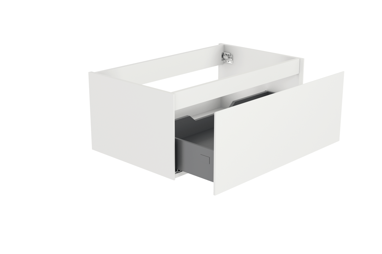 Storke Edge hängender Waschbeckenunterschrank: 85 x 52 cm, Weiß matt, 1 Schublade