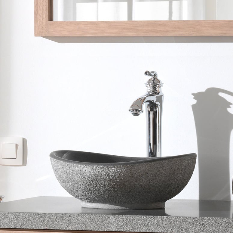 Balmani Denza Due Aufsatzwaschbecken: polierter und gehämmerter Granit, oval, 40 x 34 cm