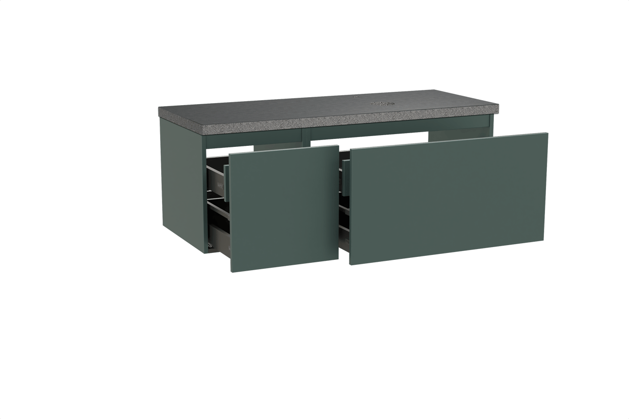 Balmani Sfera zwevend badkamermeubel 135 x 55 cm forest met Rock asymmetrisch rechtse wastafel in graniet zwart