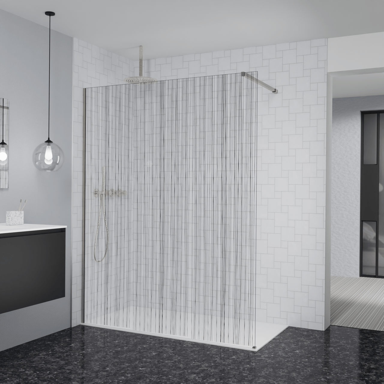 Balmani Modular Walk-In Dusche: 160 x 200 cm, Mikado, inklusive Coating, Profil Brushed CoolMetal