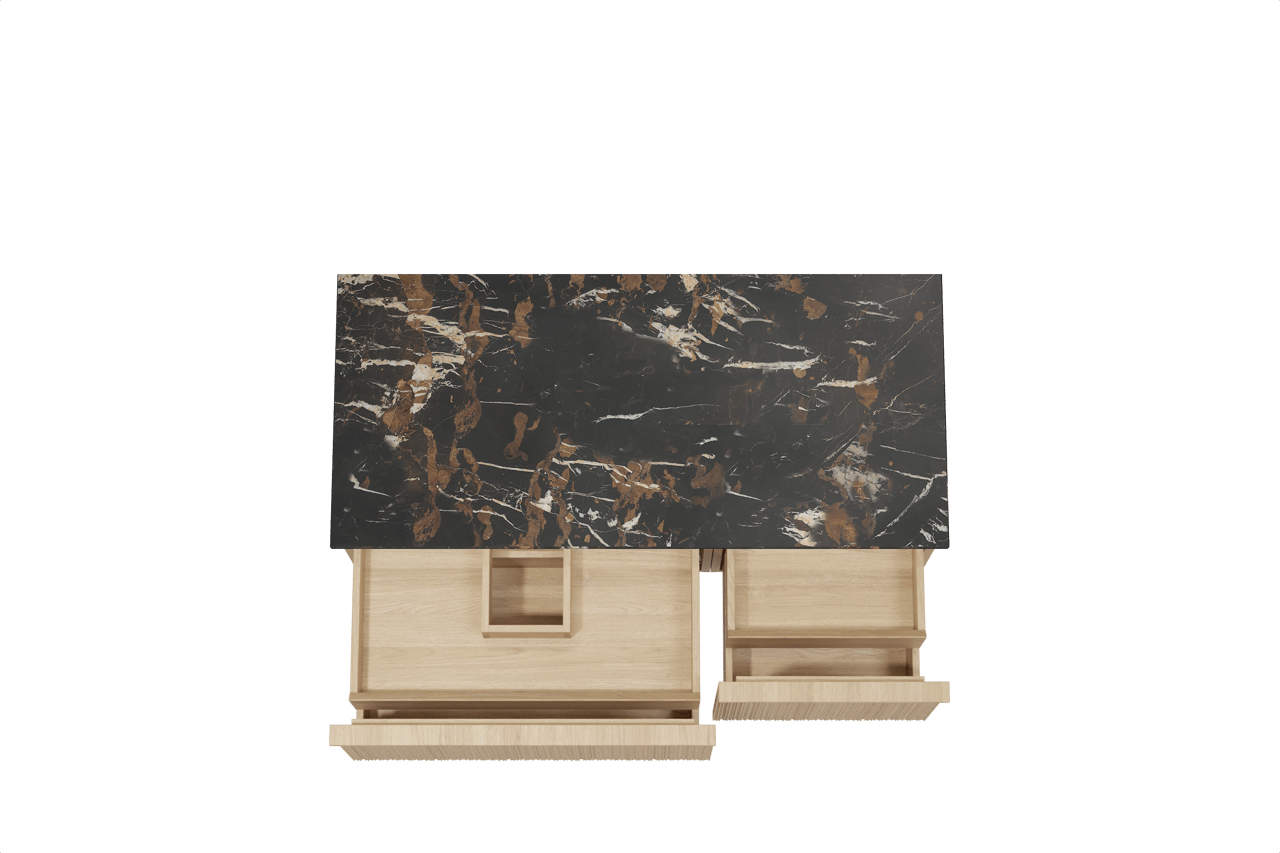 Balmani Forma meuble salle de bains suspendu 120 x 55 cm chêne naturel avec Stretto tablette simple en marbre portoro gold, Nervure circulaire asymétrique verticale