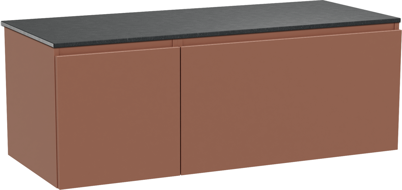 Balmani Sfera zwevend badmeubel 135 x 55 cm cotto met Stretto enkel of dubbel wastafelblad in zwart graniet