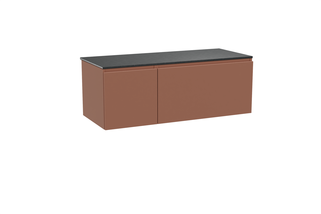 Balmani Sfera hängendes Möbelstück Set: 135 x 55 cm, Cotto, mit Stretto Einzel- oder Doppel Waschtischplatte, Schwarzes Granit