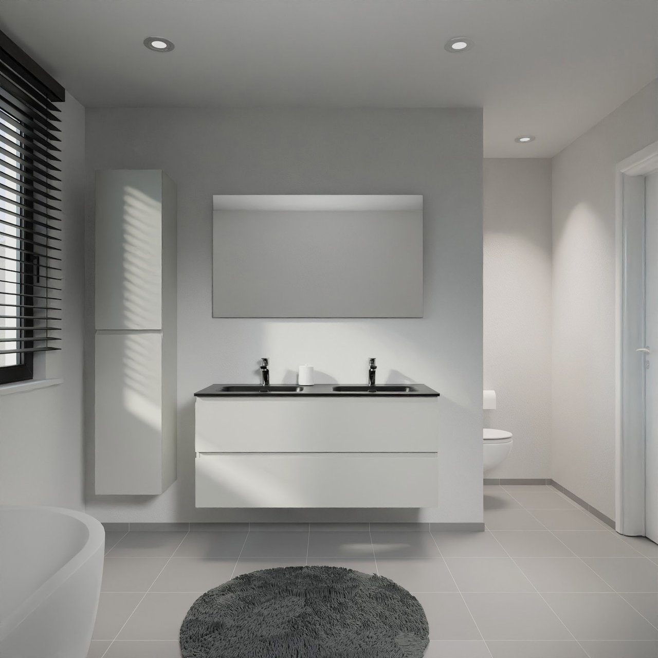 Linie Lado meuble salle de bains suspendu 120 x 46 cm greige avec Baro double vasque en porcelaine noir mat