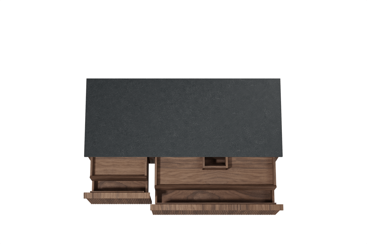 Balmani Forma meuble salle de bains suspendu 135 x 55 cm noyer américain avec Stretto tablette simple ou double en granit noir, Nervure droite symétrique verticale