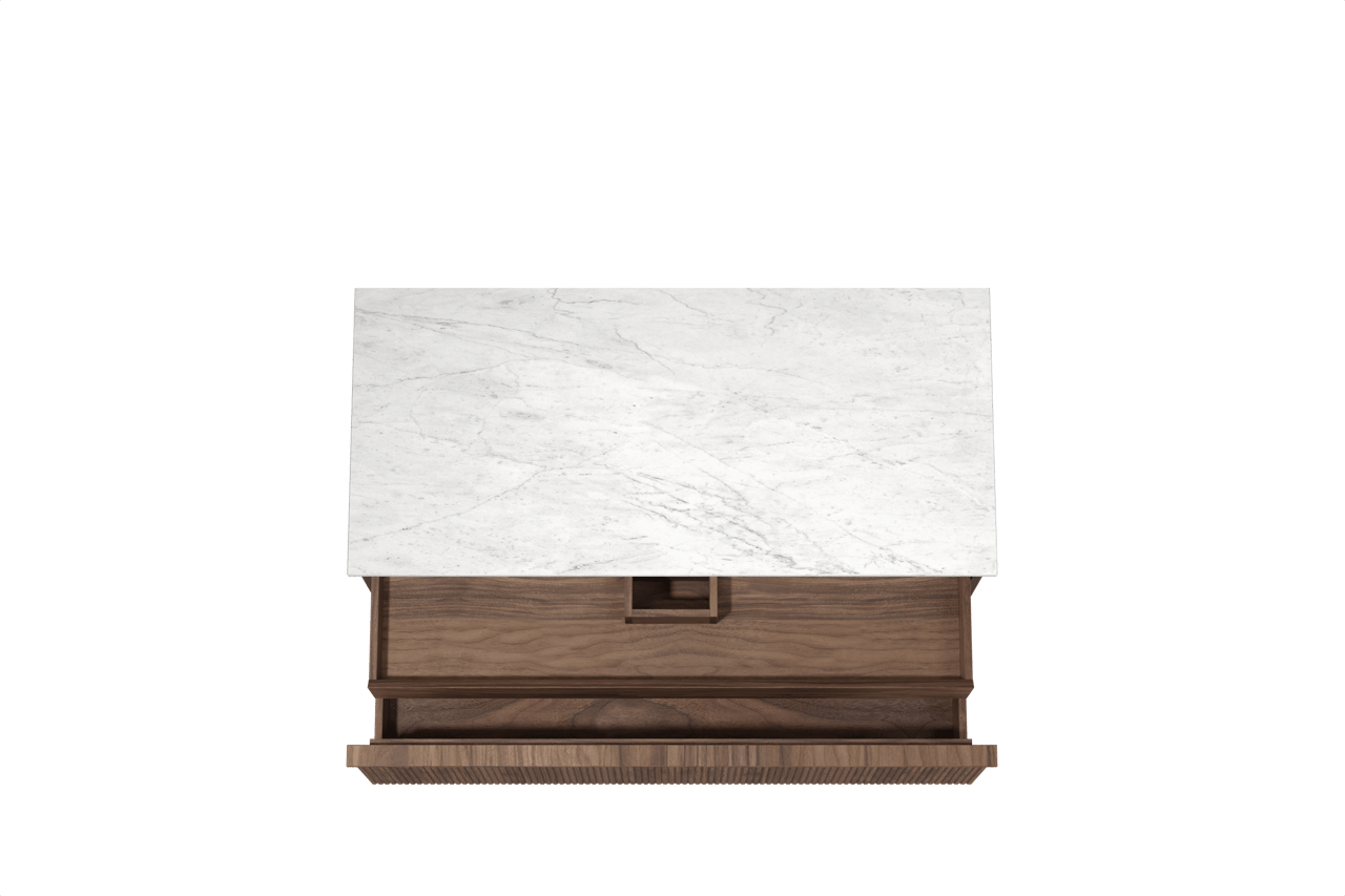 Balmani Forma meuble salle de bains suspendu 120 x 55 cm noyer américain avec Stretto tablette simple ou double en marbre carrara, Nervure droite symétrique verticale
