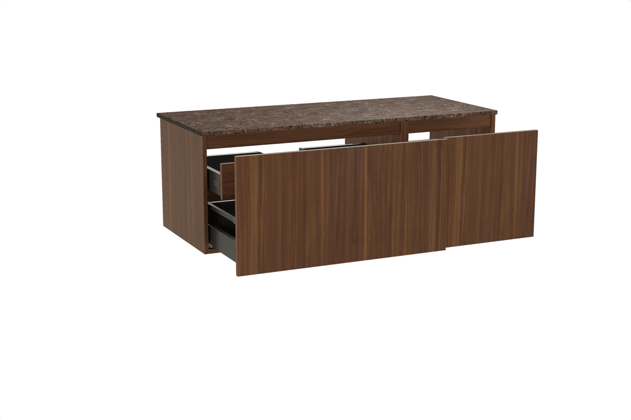 Balmani Sfera hängendes Möbelstück Set: 135 x 55 cm, Amerikanischer Nussbaum, mit Stretto Einzel- oder Doppel Waschtischplatte, Marmor Dark Emperador