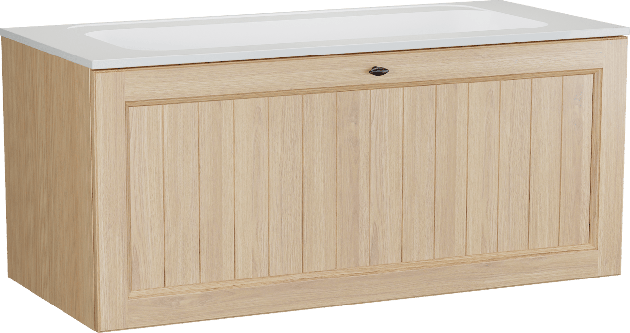 Balmani Lemon zwevend badmeubel 120 x 55 cm, fineer naturel eiken met Tablo Strada enkele wastafel in hoogglans wit