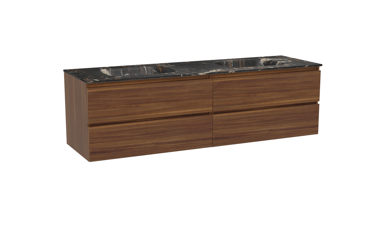 Balmani Lucida meuble salle de bains suspendu 180 x 55 cm noyer américain avec Tablo Arcato double vasque en marbre portoro gold