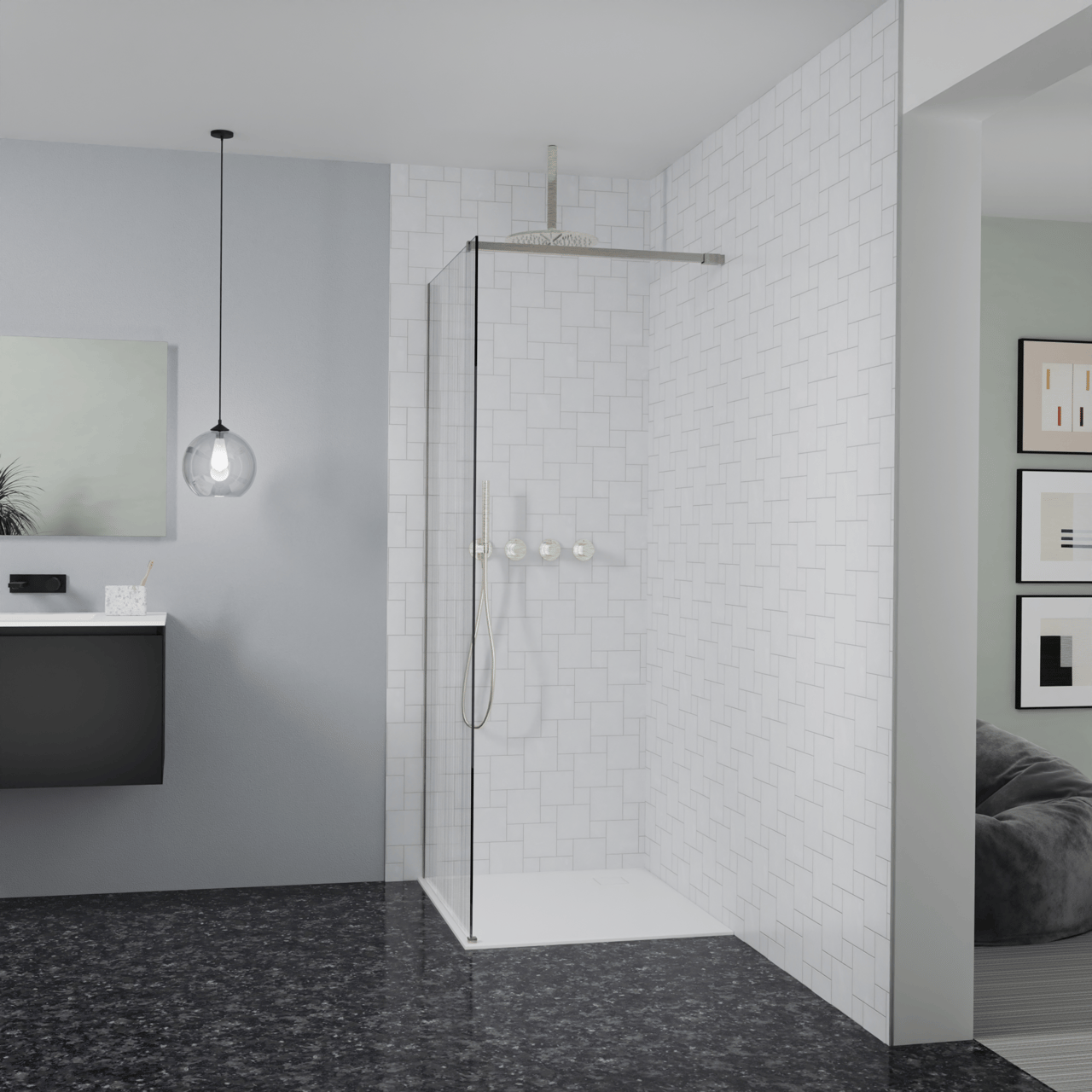 Balmani Modular Walk-In Dusche: 90 x 200 cm, Mikado, Profil Brushed CoolMetal