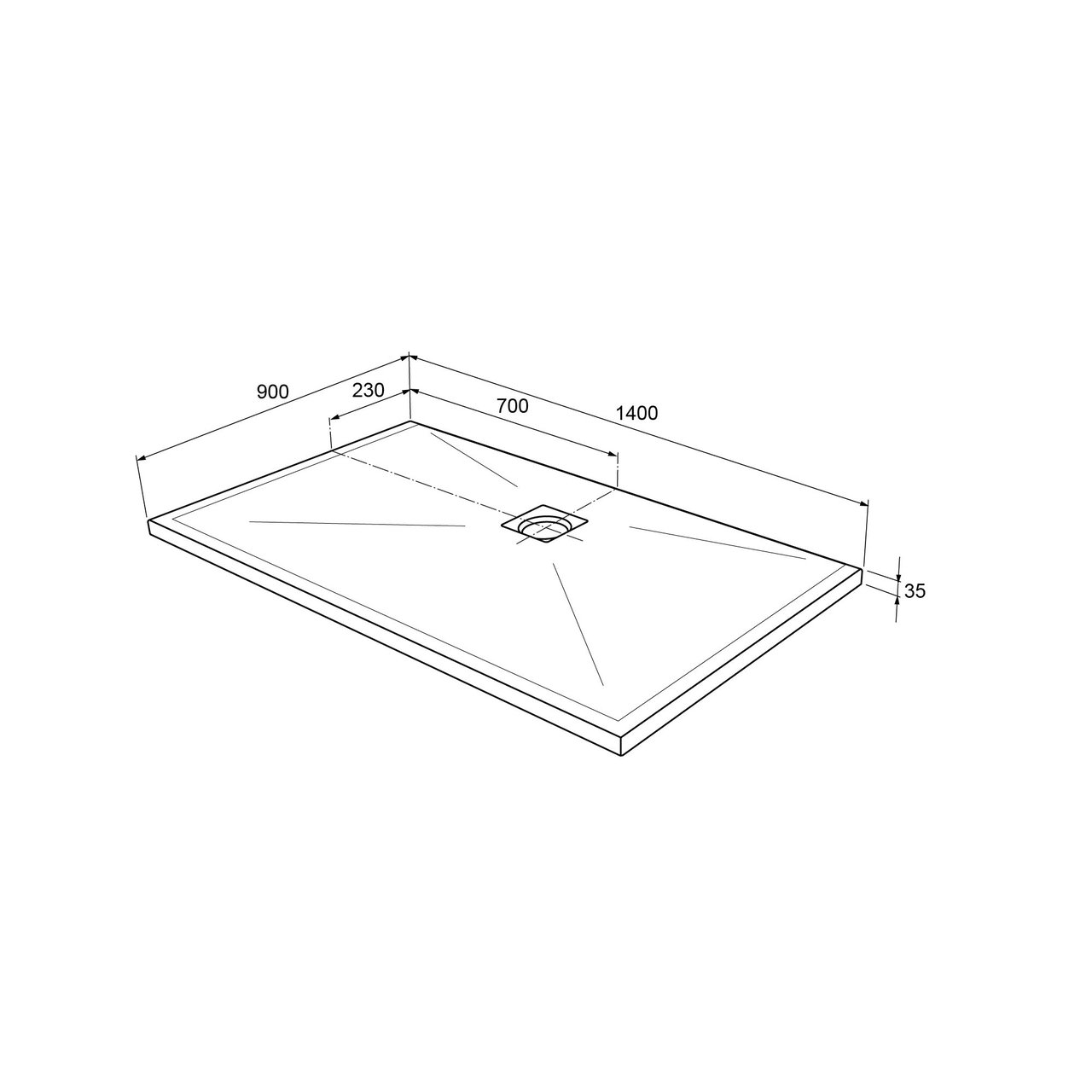 Linie Rumba receveur de douche 140 x 90 cm acrylique blanc mat texture ardoise