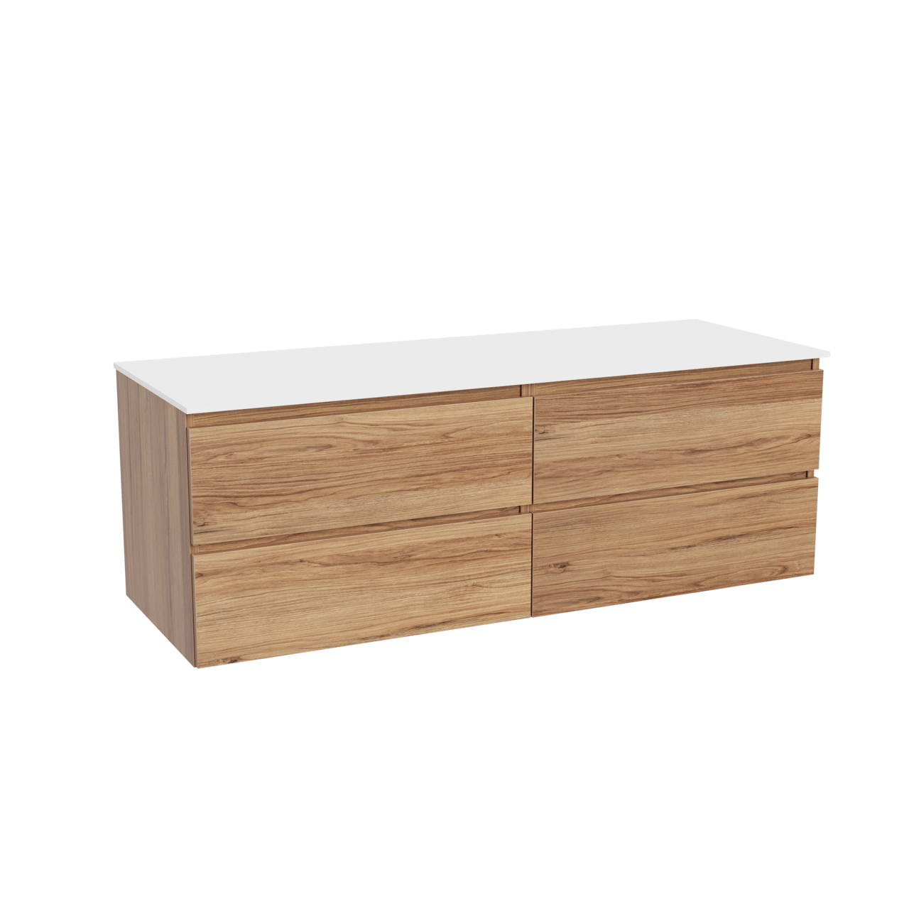 Balmani Lucida meuble salle de bains suspendu 150 x 55 cm teck avec Stretto tablette simple ou double en solid surface blanc mat