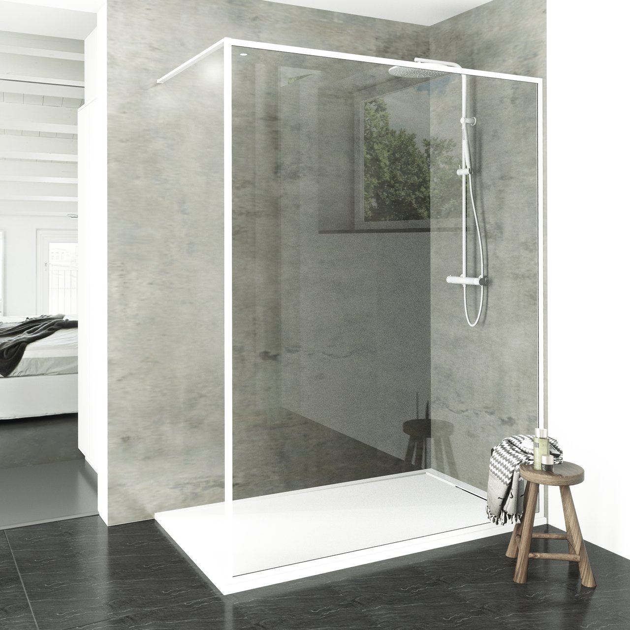 Balmani Framed inloopdouche 160 x 210 cm helder glas mat wit profiel