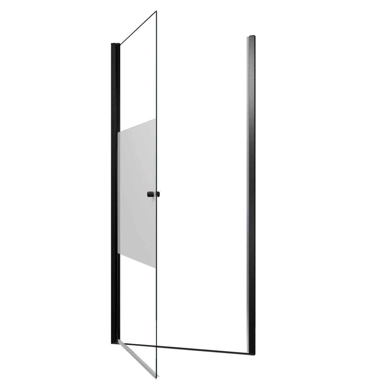 Luca Varess Kuresa Duschtür: Drehtür, 100 x 200 cm, Klarglas mit mattiertem Streifen, Schwarzes Profil, matt