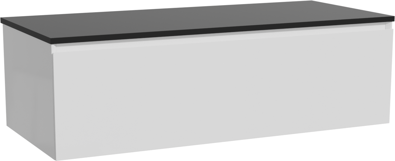 Storke Edge hängendes Möbelstück Set: 120 x 52 cm, Weiß glänzend, mit Panton Einzel- oder Doppel Waschtischplatte, Pulverbeschichtetes MDF Schwarz matt