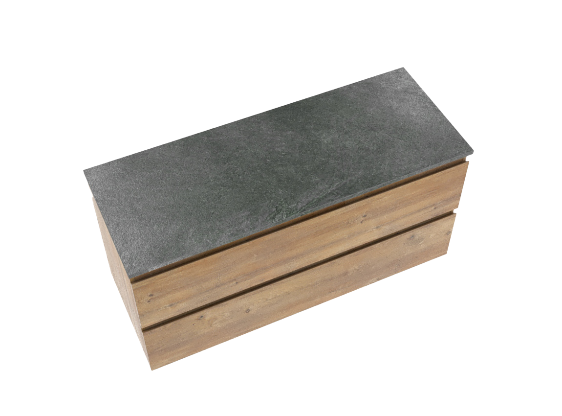 Linie Lado meuble salle de bains suspendu 120 x 46 cm chêne naturel avec Lado tablette simple ou double en mélaminé ardoise gris