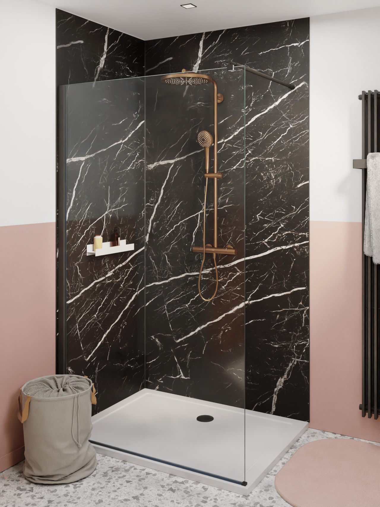 Luca Varess Artdeco douchewandpaneel 90 x 244 cm alu-composiet zwarte marmerlook