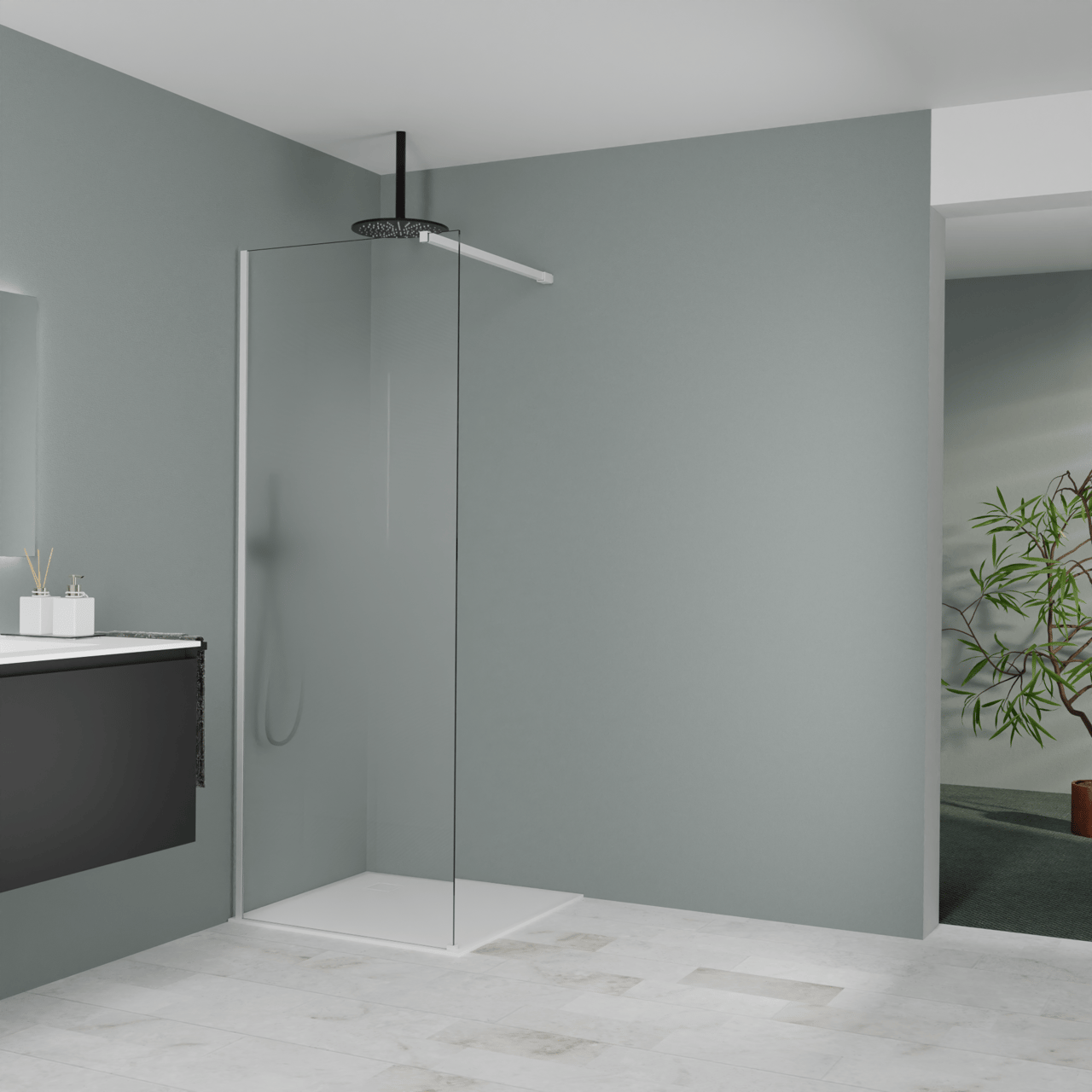 Balmani Modular Walk-In Dusche: 80 x 200 cm, Permafrost, inklusive Coating, Profil Weiß matt