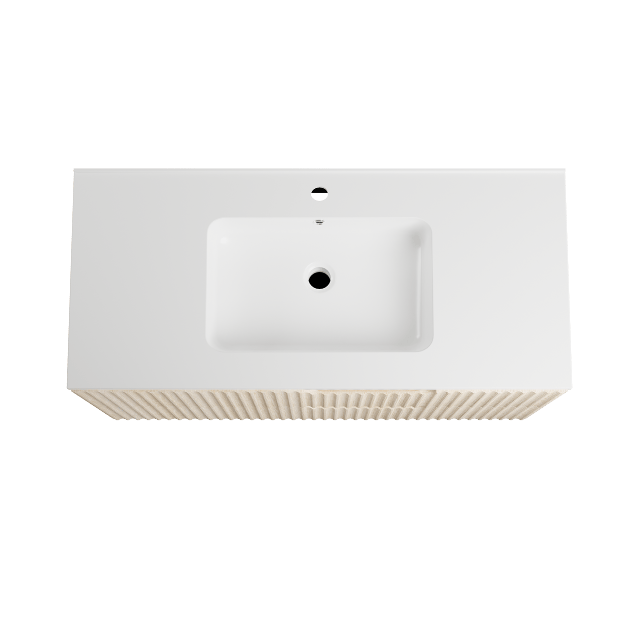 Linie Ribbo meuble salle de bains suspendu 100 x 46 cm chêne clair avec Vano plan simple en marbre composite blanc brillant, Nervure circulaire symétrique verticale