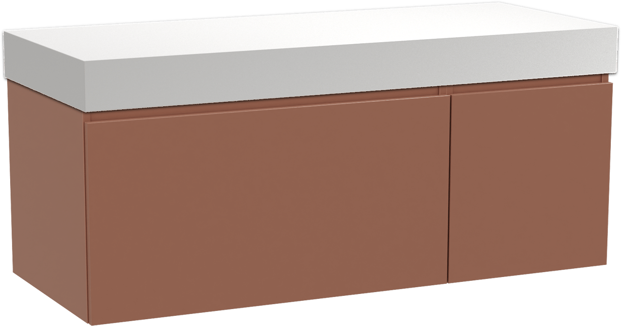 Balmani Sfera zwevend badkamermeubel 135 x 55 cm cotto met Dominus enkel of dubbel tablet in solid surface mat wit