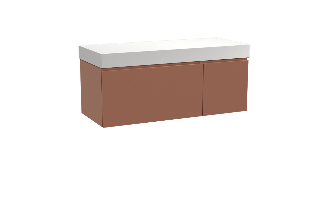 Balmani Sfera zwevend badkamermeubel 135 x 55 cm cotto met Dominus enkel of dubbel tablet in solid surface mat wit