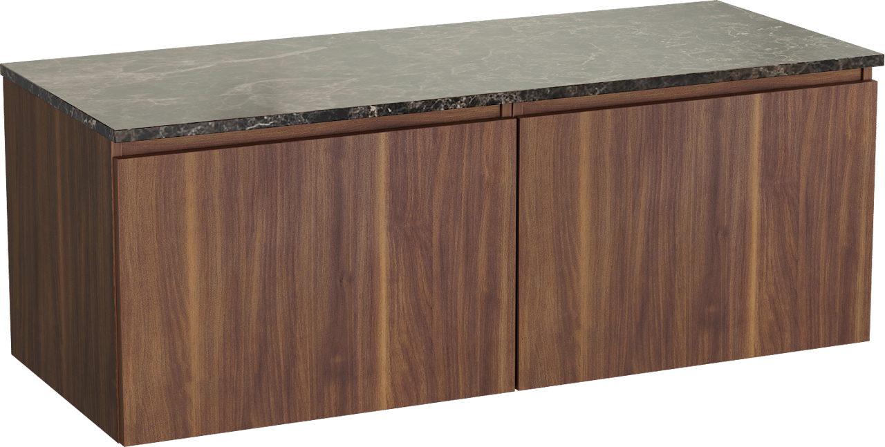 Balmani Sfera meuble salle de bains suspendu 135 x 55 cm noyer américain avec Stretto tablette simple ou double en marbre dark emperador