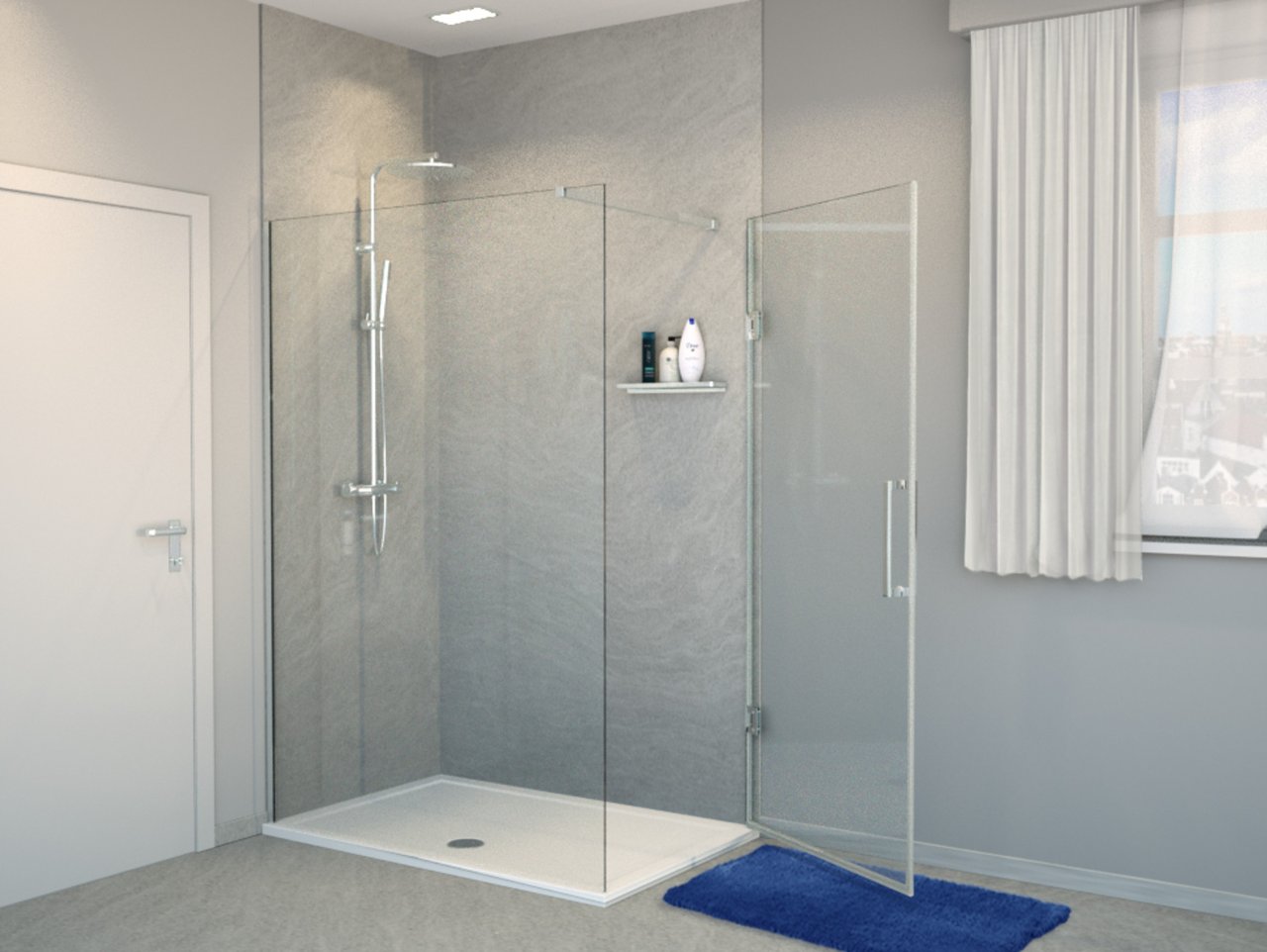 Balmani Modular inloopdouche met deur 140 x 200 cm helder glas glanzend chroom profiel