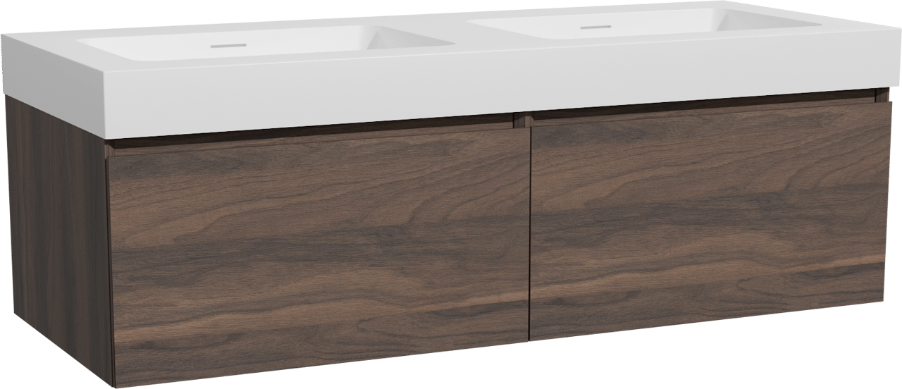 Storke Edge meuble salle de bains suspendu 130 x 52 cm noyer avec Mata High double vasque en solid surface blanc mat