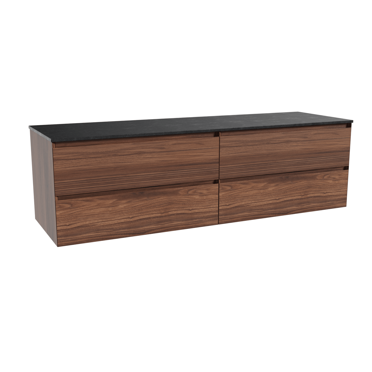 Balmani Mitra hängendes Möbelstück Set: 180 x 55 cm, Nussbaum, mit Stretto Einzel- oder Doppel Waschtischplatte, Schwarzes Granit