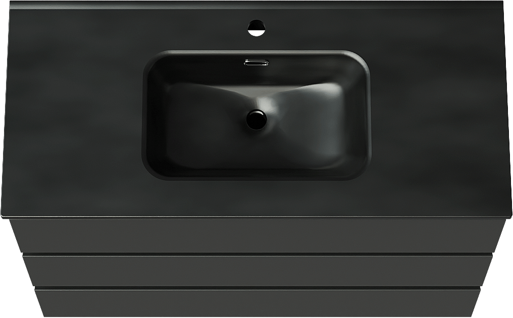 Linie Lado freistehendes Möbelstück Set: 100 x 46 cm, Schwarz matt, mit Baro Einzelwaschtisch, Porzellan Schwarz matt