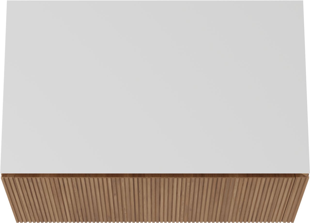 Balmani Eclips meuble salle de bains suspendu 90 x 55 cm Teck avec Eclips tablette simple en Solid Surface blanc mat, Nervure droite symétrique verticale