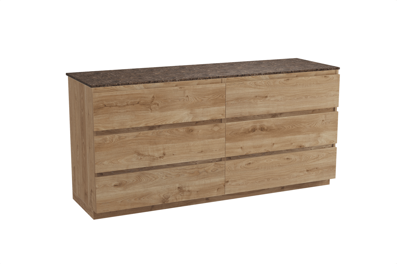 Balmani Lucida freistehendes Möbelstück Set: 180 x 55 cm, Rohe Eiche, mit Stretto Einzel- oder Doppel Waschtischplatte, Marmor Dark Emperador