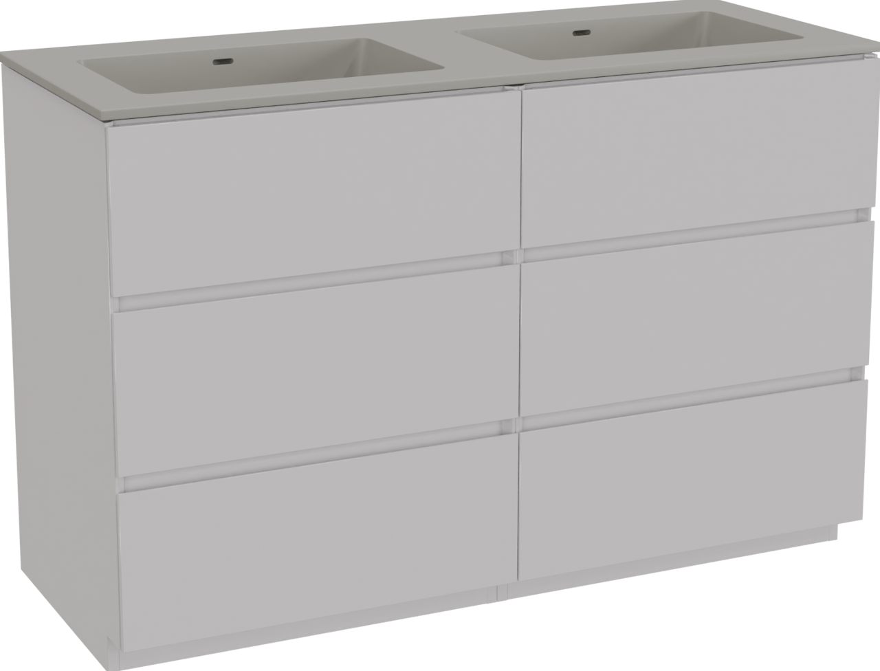 Storke Edge meuble salle de bains à poser 130 x 52 cm blanc brillant avec Diva double vasque en top solid soie grise