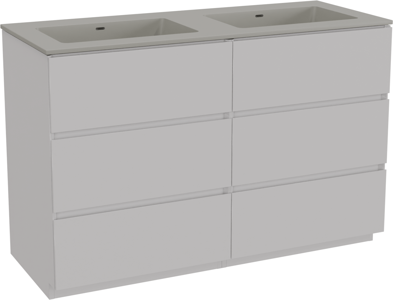 Storke Edge freistehendes Möbelstück Set: 130 x 52 cm, Weiß glänzend, mit Diva Doppelwaschtisch, Top Solid Seidengrau