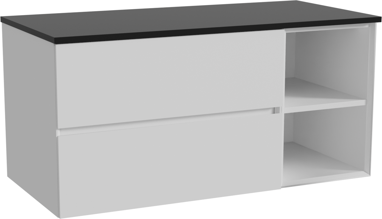 Storke Edge meuble salle de bains suspendu 110 x 52 cm blanc mat avec Panton tablette simple en mdf enduit de poudre noir mat