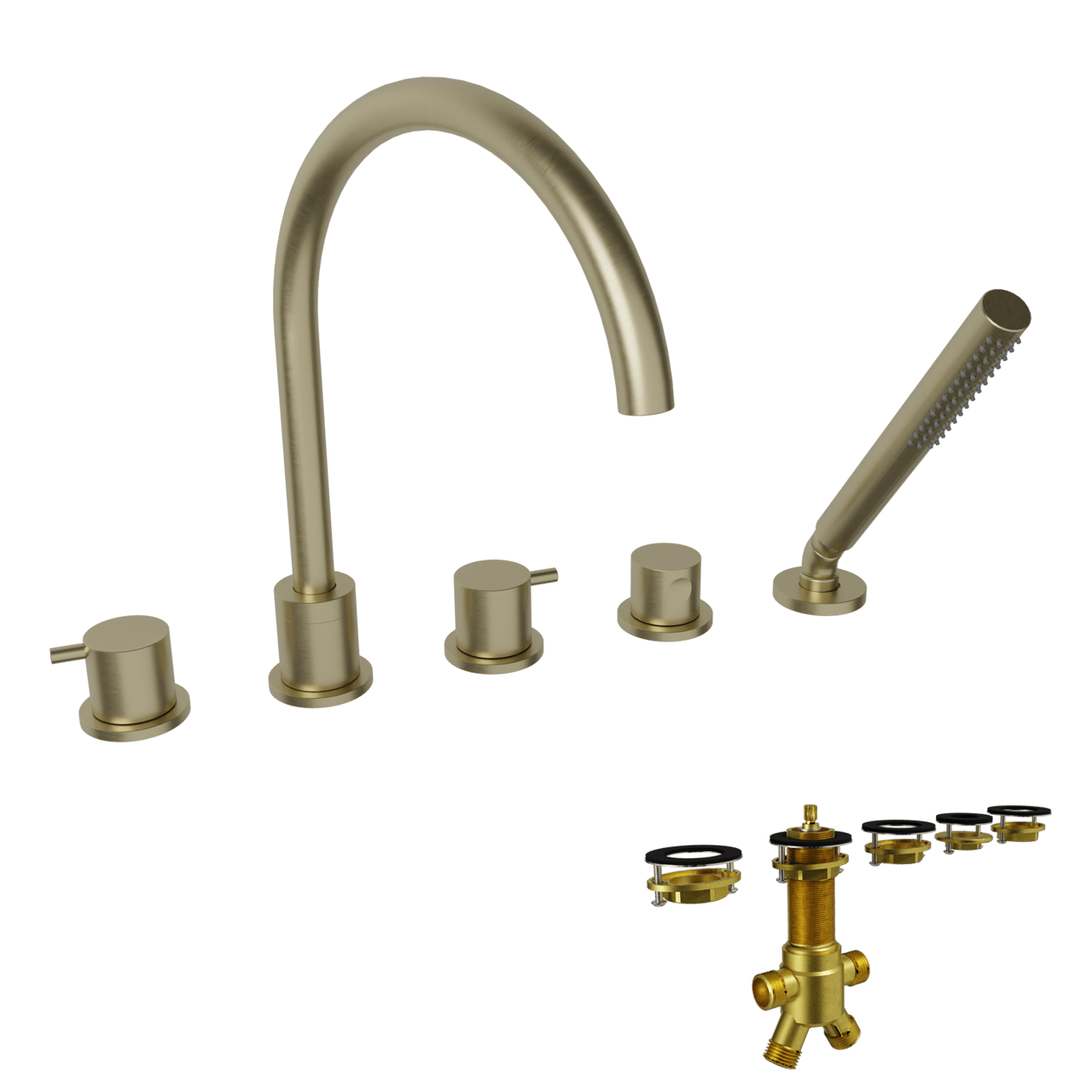 Blaufoss Round 5 trous Robinet de baignoire sur gorge brushed champagne gold set douchette incl.