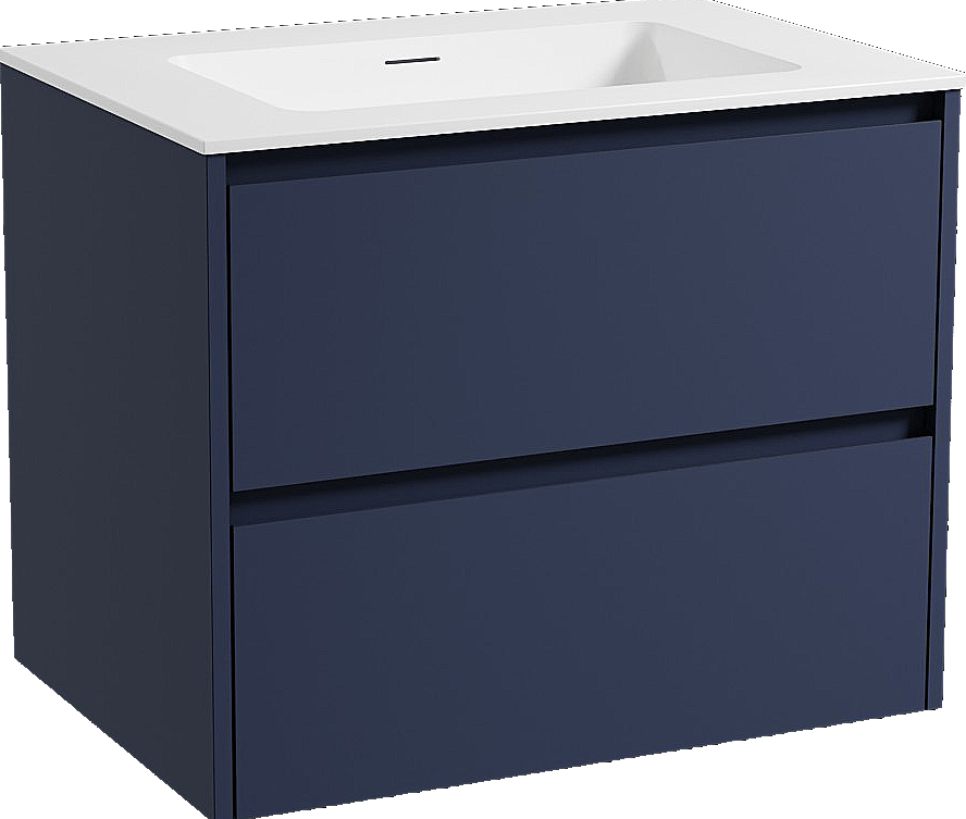 Storke Seda meuble salle de bains suspendu 75 x 52 cm bleu nuit avec Mata plan simple en solid surface blanc mat