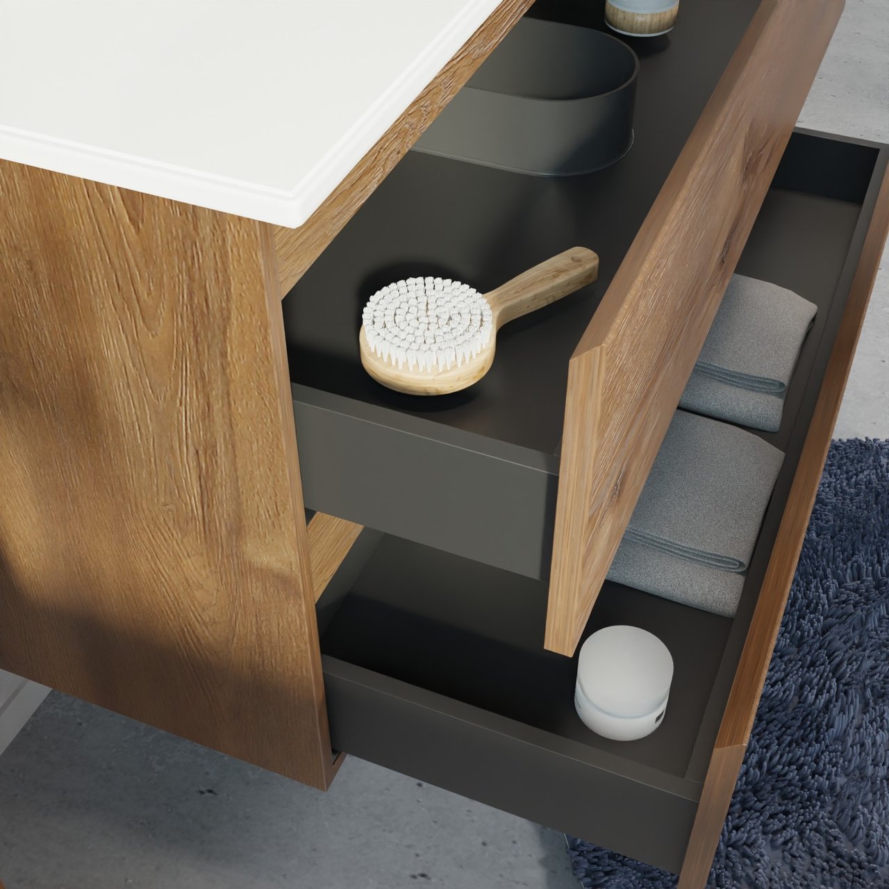 Linie Lado meuble salle de bains suspendu 60 x 46 cm chêne brun avec Baro plan simple en porcelaine blanc mat