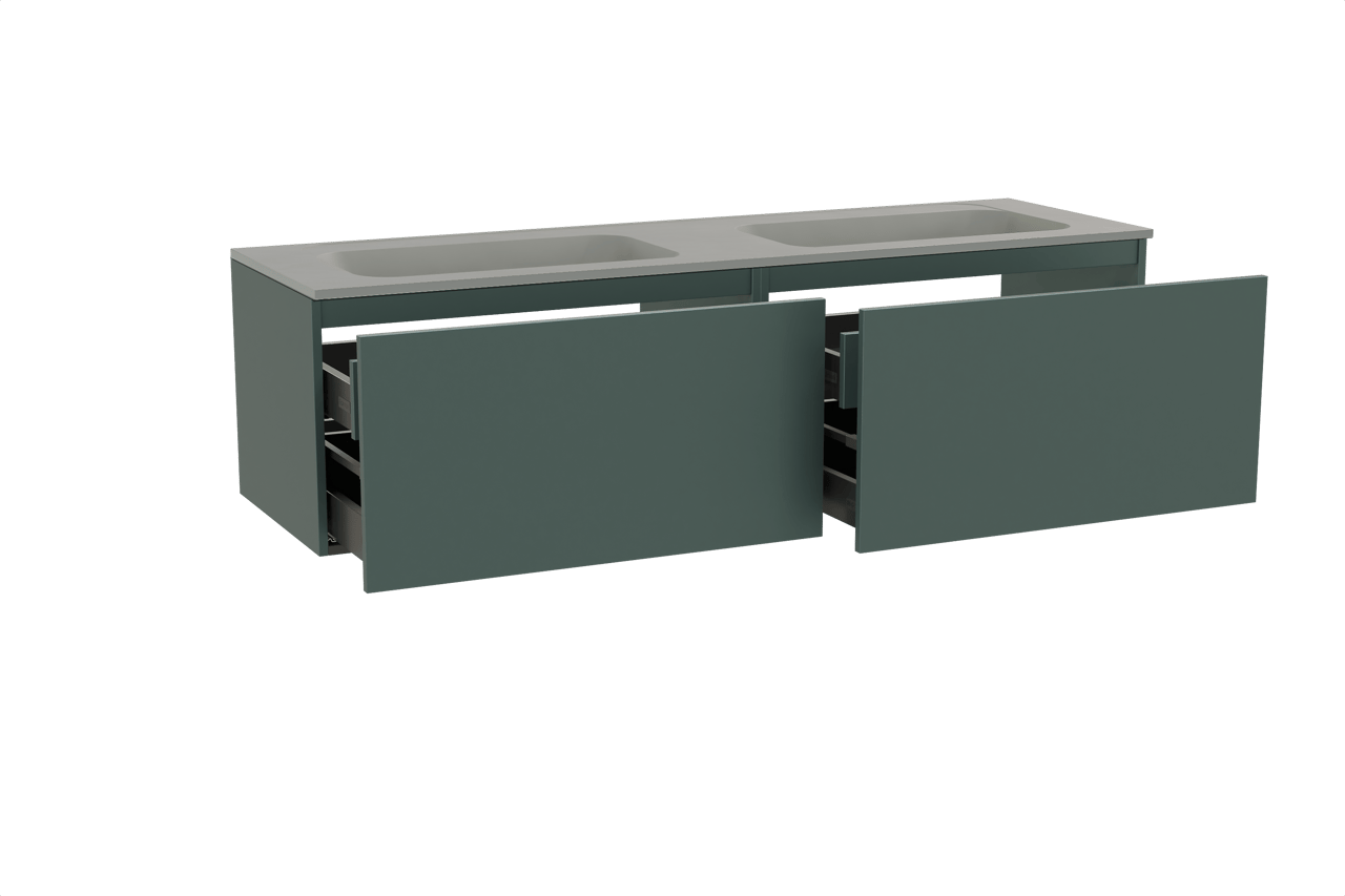 Balmani Sfera meuble salle de bains suspendu 180 x 55 cm forest avec Tablo Strada double vasque en marbre composite soie grise