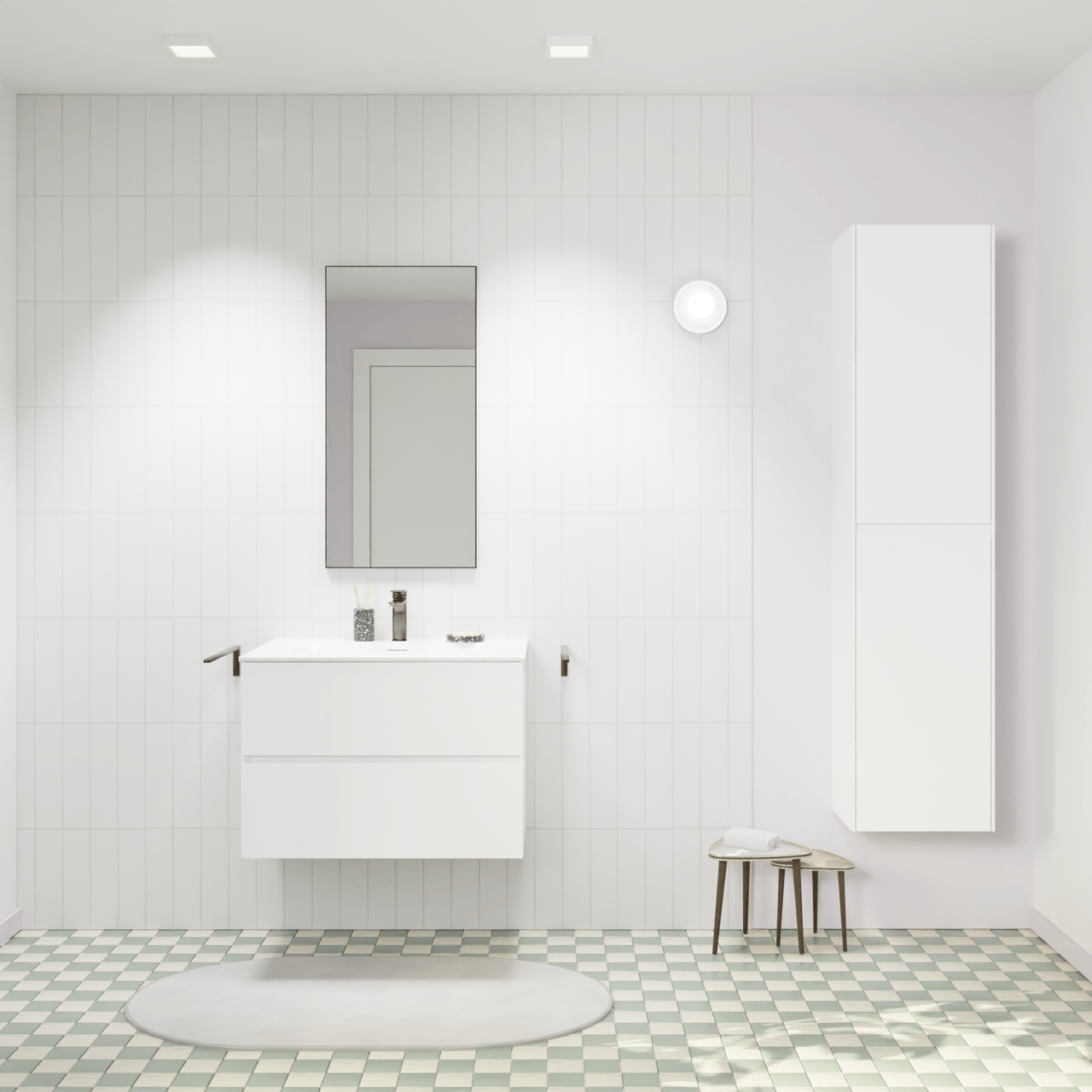 Storke Edge zwevend badkamermeubel 75 x 52 cm mat wit met Mata enkele wastafel in solid surface mat wit