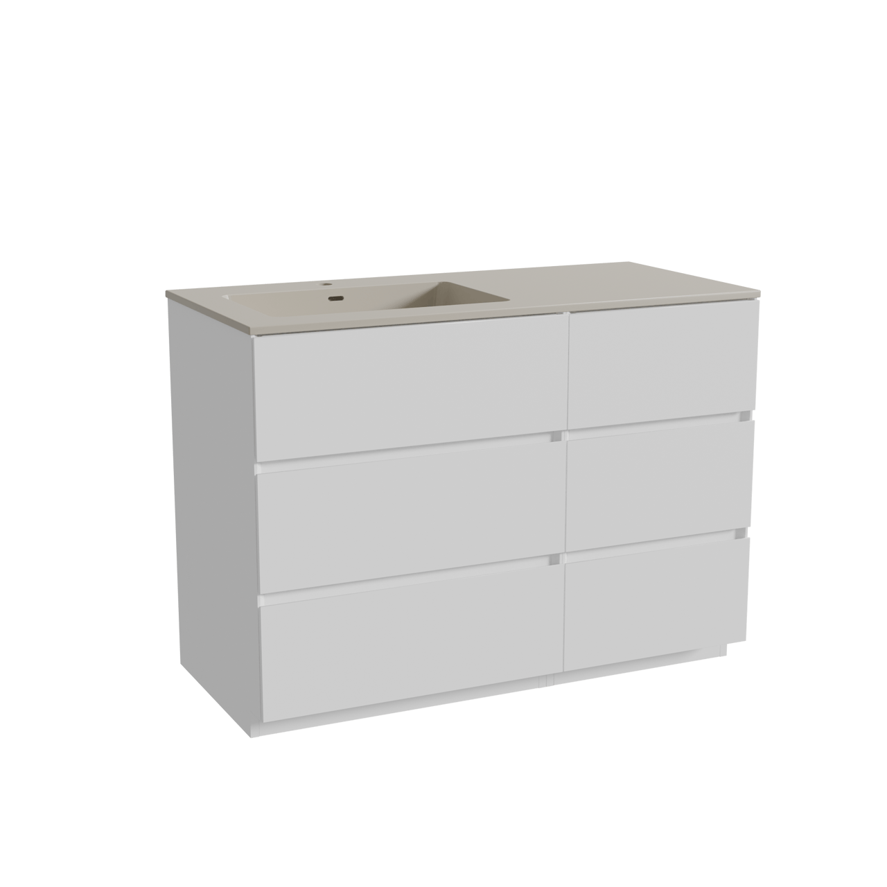 Storke Edge freistehendes Möbelstück Set: 110 x 52 cm, Weiß matt, mit Diva Waschtisch links, Top Solid Seidengrau