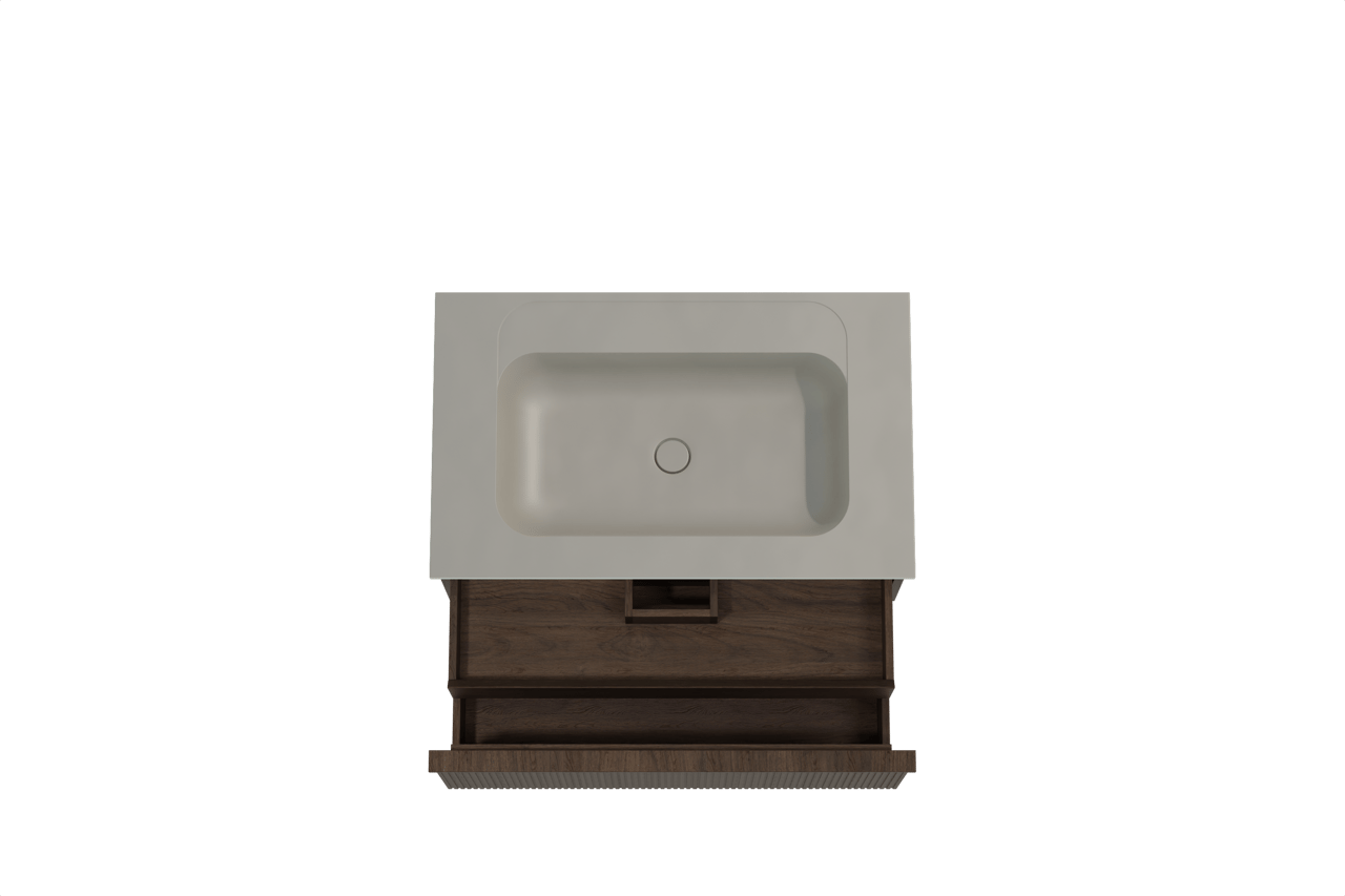 Balmani Forma meuble salle de bains suspendu 90 x 55 cm chêne fumé avec Tablo Strada plan simple en marbre composite soie grise, Nervure droite symétrique verticale