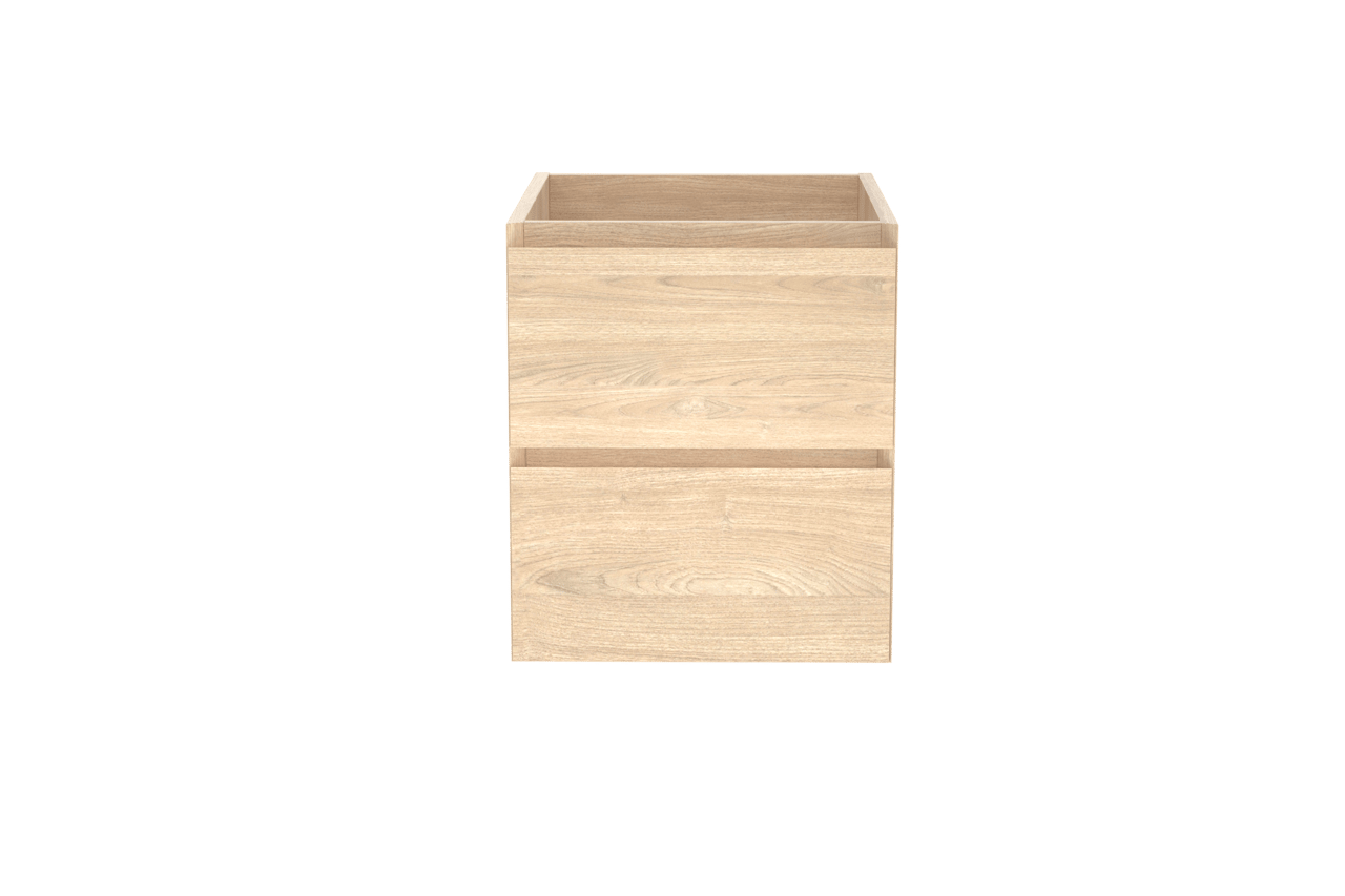 Balmani Mitra hängender Waschbeckenunterschrank: 45 x 55 cm, Eiche Natur, Furnierholz, 2 Schubladen